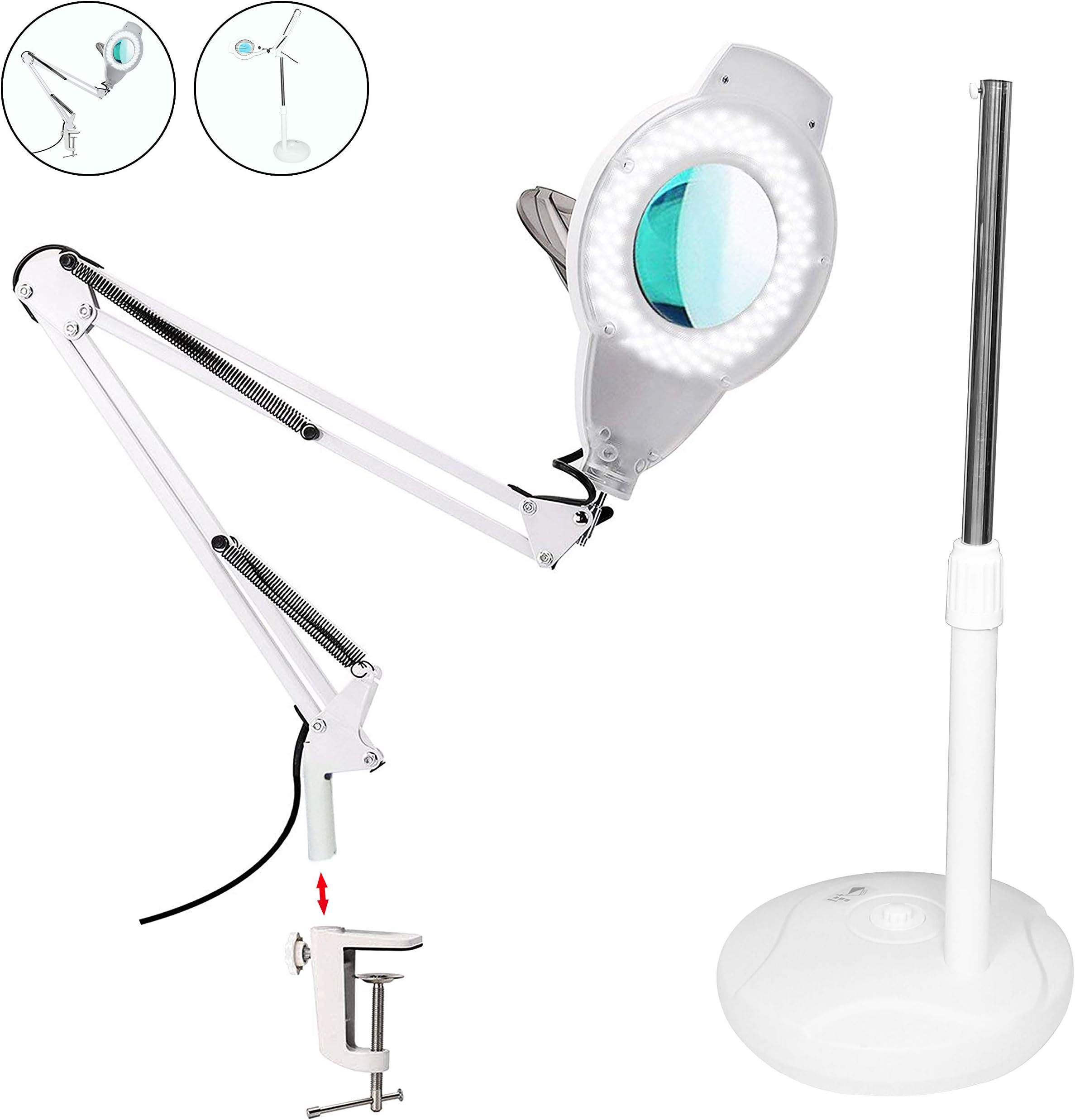 Magnifying Lamp with Clamp & Stand 1,200 Lumens Bright Daylight 5-Diopter, Multipurpose Solution with Adjustable Swivel Arm & Brightness