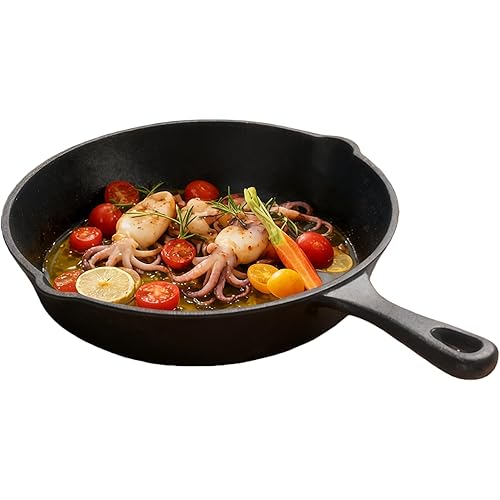 Cast Iron Frying Pan 10 Inch, Skillet Frying Pans with Pour Spouts for Gas, Induction, Grill - No Coating, Chemical-Free, Oven Safe, Even Heating Cookware, Naturally Nonstick with Oil Seasoning