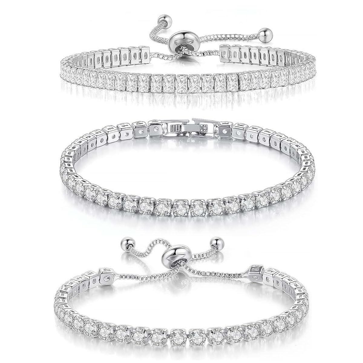 mkemka3Pcs Bracelets for Womens Adjustable Silver Colour Tennis Bracelet for Women Ladies Bracelet for Mother Wife Friend