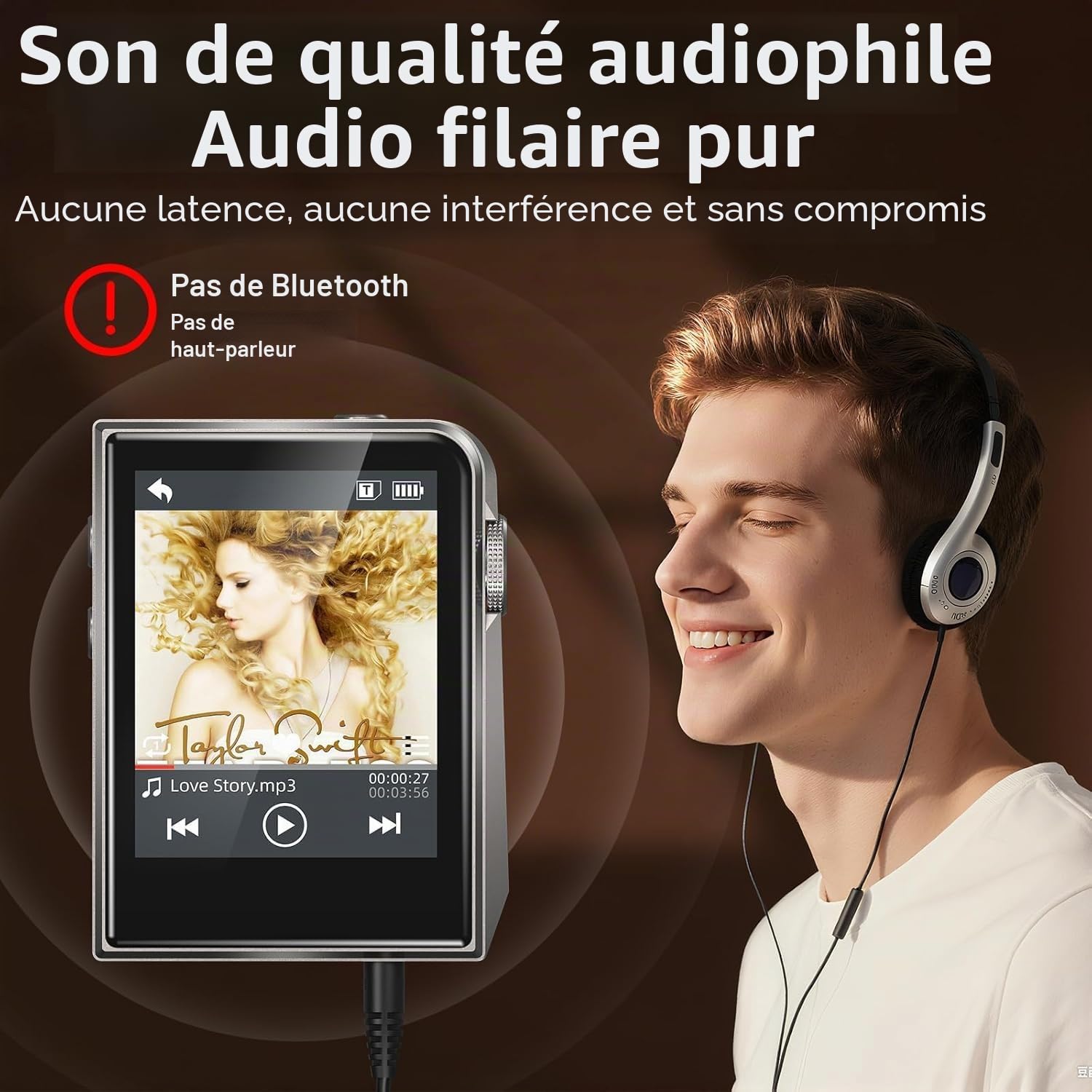 64GB HiFi Lecteur MP3, DAC DSD Portable Music Player, Écran Tactile 2 Pouces, Fonction de Reprise, Boîtier en Aluminium CNC, Expansion microSD 128GB