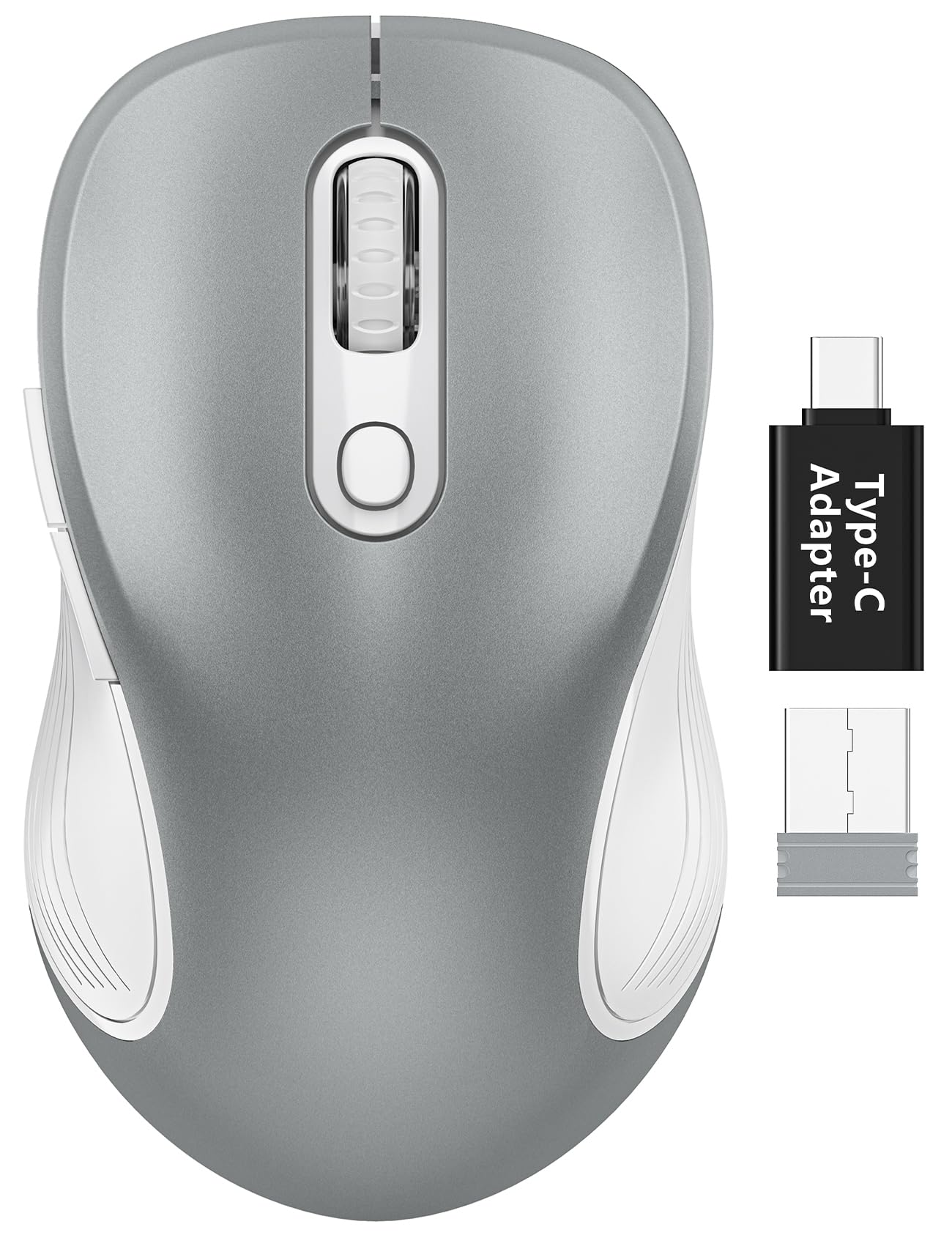 Trueque Wireless Mouse for Laptop, Ergonomic 6-Button Mouse, Silver Grey