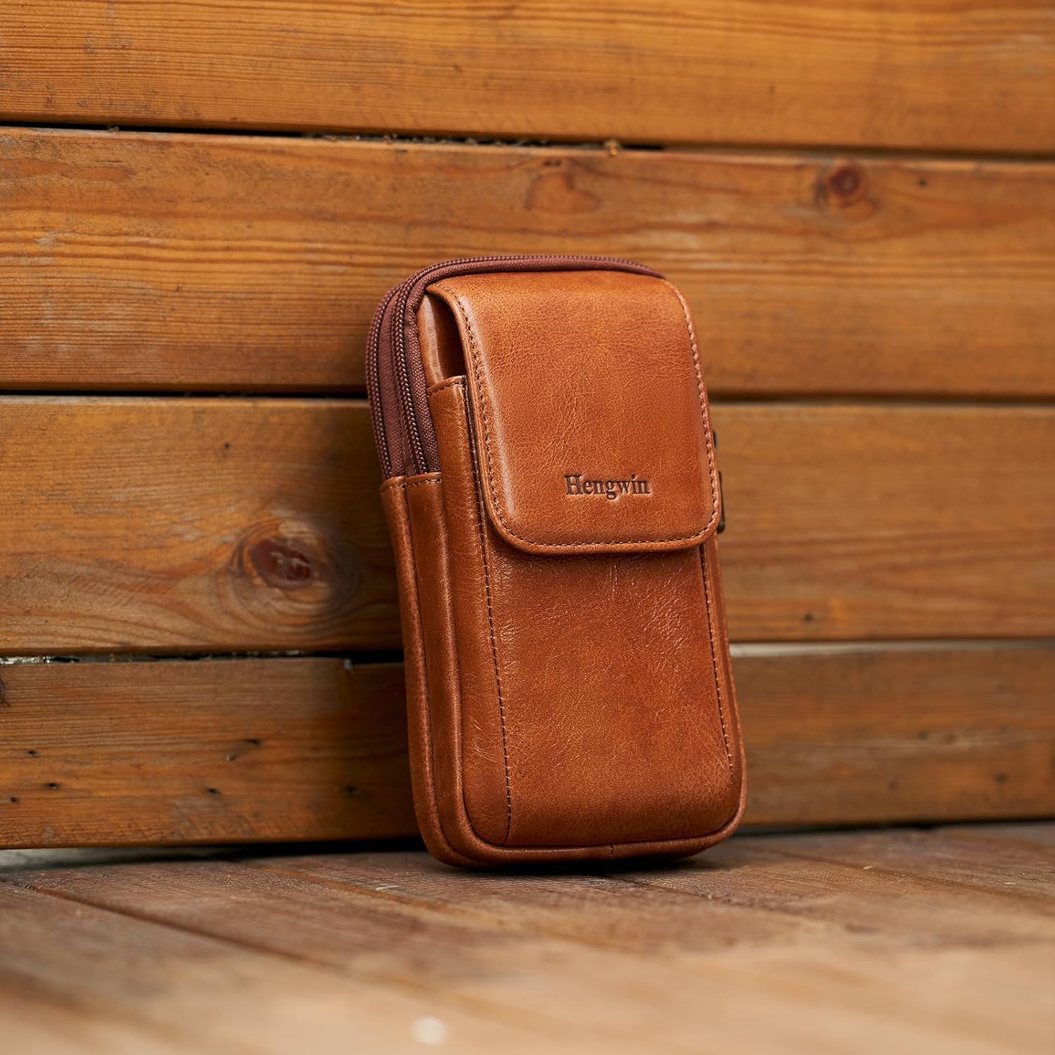 Hengwin Genuine Leather Cell Phone Holster Wallet Case with Belt Clip Travel Messenger Bag Waist Pouch Crossbody Purse Fit for iPhone 16 Pro Max 15 Pro Max Samsung Galaxy S25+ S24 Ultra S23+ (Brown) image 2 of 6 B0CDC3VQDH