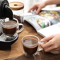 Vista 8 de ZONEYILA Juego de tazas de café de vidrio de doble pared de 4 a 6 onzas aisladas, vasos de vidrio transparente con asa para bebidas de doble