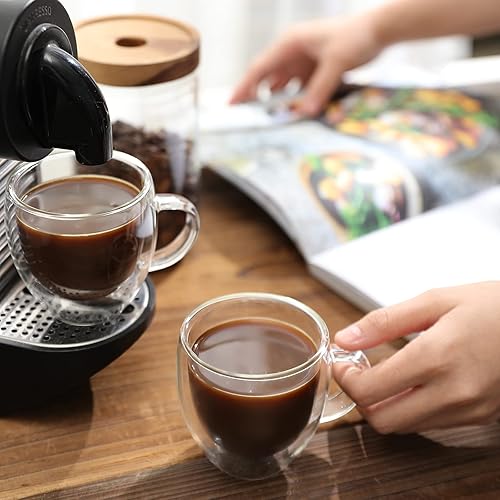 Miniatura 8 de ZONEYILA Tazas de café expreso de doble pared, juego de 4 tazas de vidrio aisladas pequeñas de 2.5 onzas, taza de té de borosilicato transparente