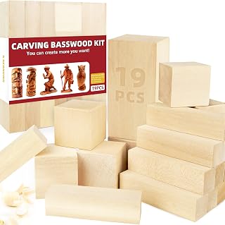 KKERNOWO 19PCS Basswood Carving Blocks Kit - 3 Sizes Soft Whittling Wood for Kids Adults Beginners Easy Carve & Paint