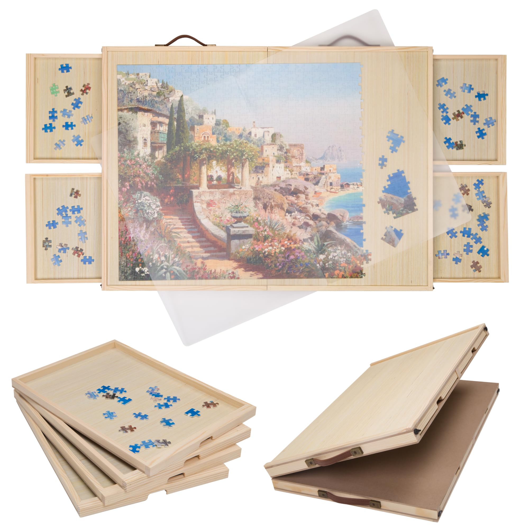 gondola foldable 1000 pieces puzzle board with drawers & cover - 30" x 22" jigsaw puzzles table, lightweight & wooden portable puzzle boards, jig saw tray, puzzles holder organizer for adults & kids