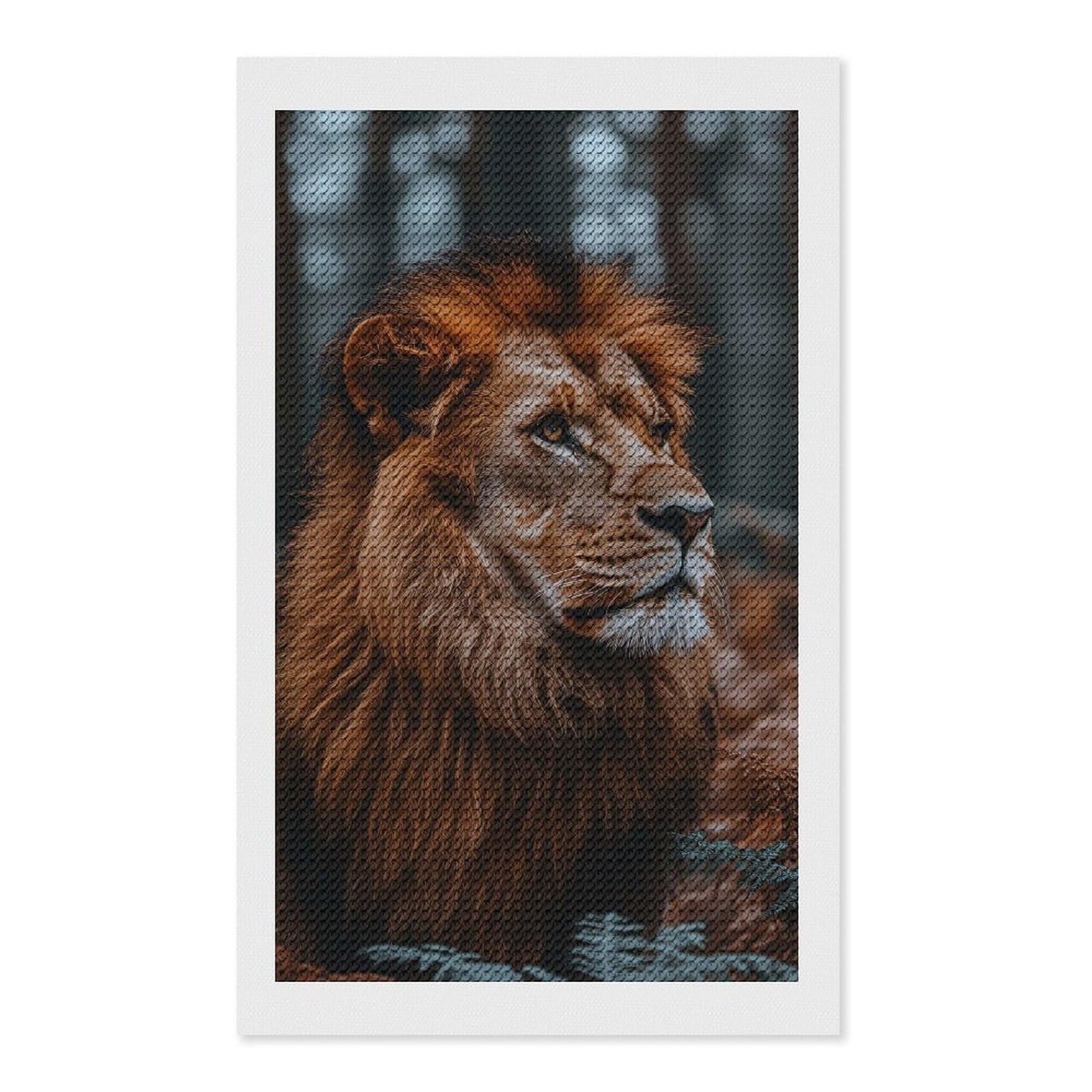 Junmoney Majestic Lion Portrait in Natural Setting Diamond Painting Set 12"x20", Stress Relief Craft, Easy to Enjoy, Vintage Style Decor, Festive Craft Gift