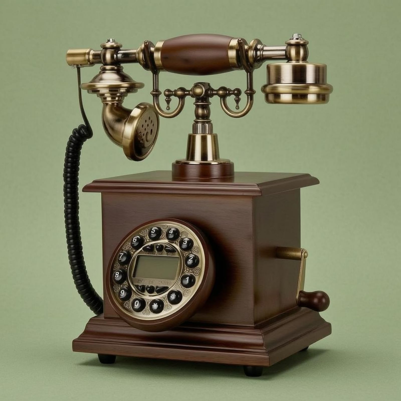 Teléfono Retro de Escritorio con Panel Dial Vintage Soporte Auricular y Cable en Espiral sin Batería de Números Adecuado para Hogar Recepción, Marrón