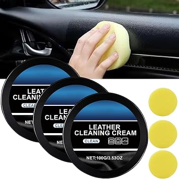 Cleaning and Care Cream & Cleaning Paste for Leather Care, Leather Care Cleaning Paste, Automotive Interior Leather Cleaning Cream, Leather Oil Balm for Car and Furniture 3Pcs