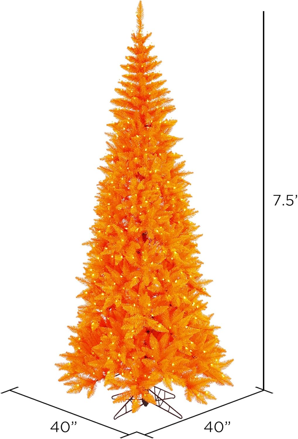 Vickerman 7.5' Orange Fir Slim Artificial Christmas Tree, Orange Dura-lit LED Lights - Faux Fir Christmas Tree - Seasonal Indoor Home Decor