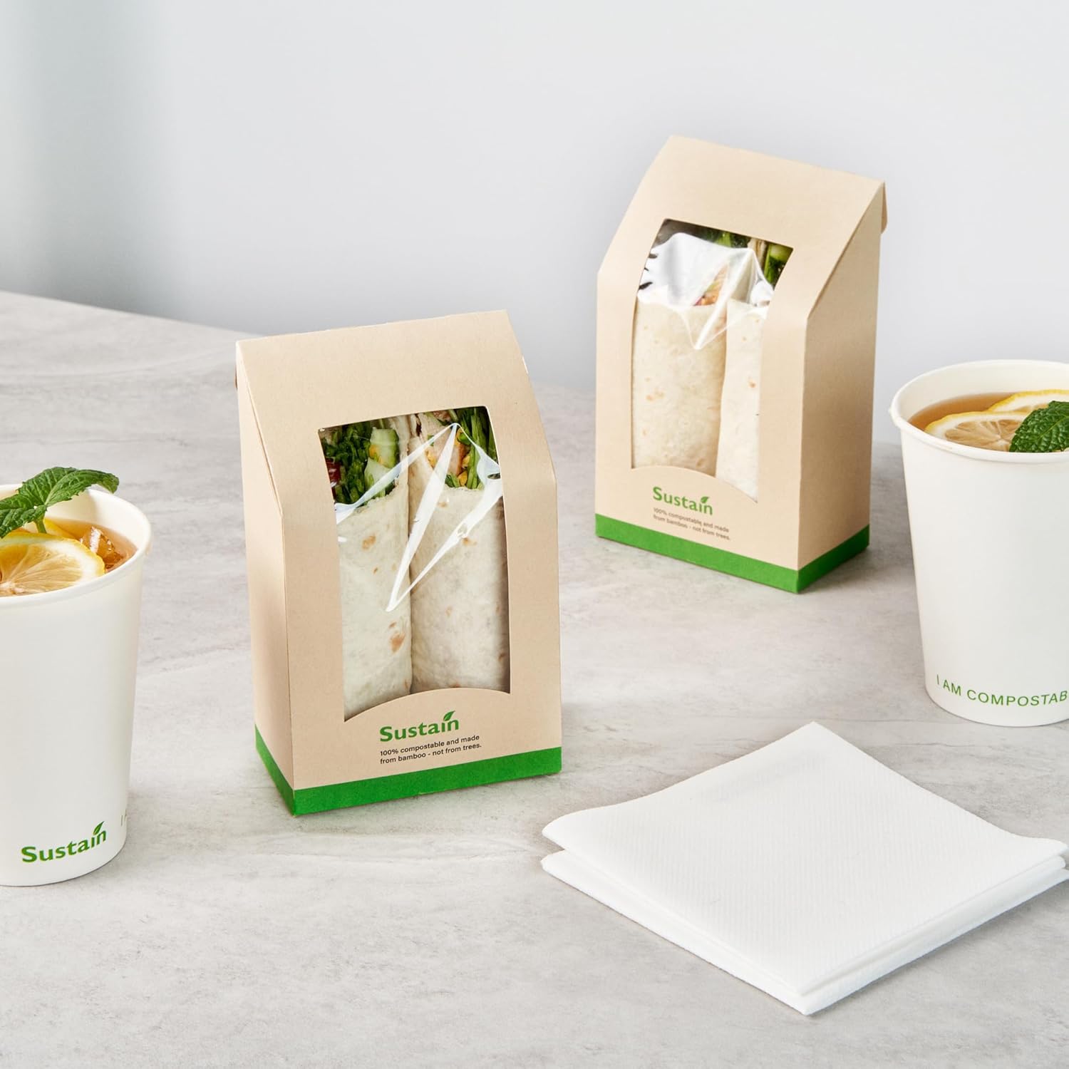 Restaurantware Sandwich Container 50 Pack of 5.9 x 3.7 x 2.1 Inches Paper Sandwich Box Clear Window Packaging Leak-Proof Kraft Color Ideal For Cafes And Grab-And-Go Meals
