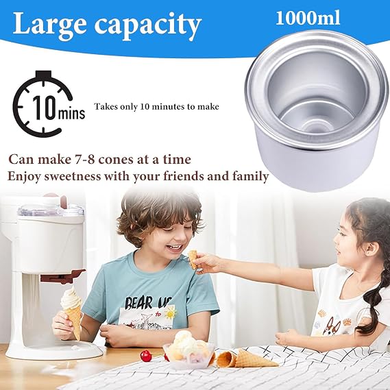 Ice Cream Maker, 1L Automatic Frozen Yogurt & Dessert Machine for Home, Soft Serve Ice Cream Machine, Ice Cream Mix for Machine, Ice Cream Maker with Removable Bowl