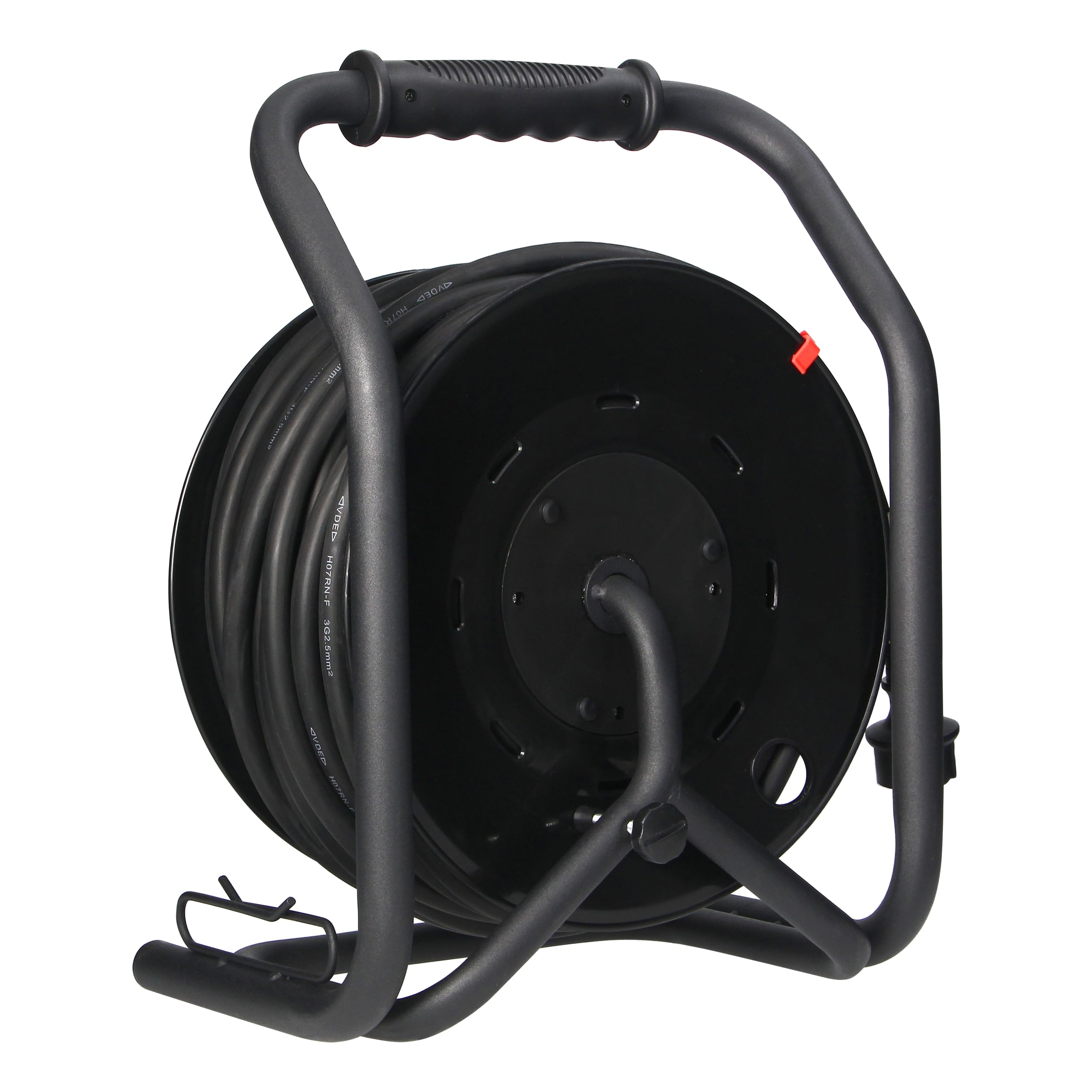 Przedłużacz Bębnowy 40m - 4 Gniazda Schuko IP44 Olejoodporny Kabel H07RN-F 3x2,5 mm² Wyłącznik Termiczny System Anti-Twist Stojak Cube Ogród Warsztat Garaż
