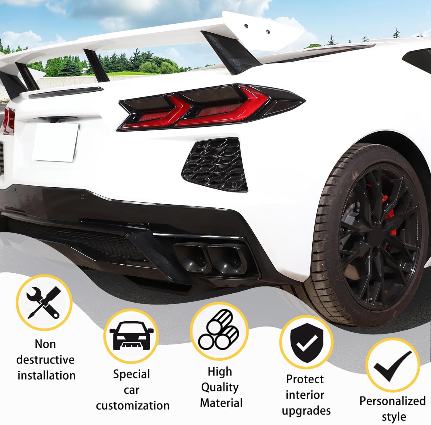 CHEAYAR Car Rear Lamp Smoked Tinted Tail Light Cover Compatible with Corvette C8 Stingray 2020-2023, Lights Cover Reversing Lamp Protection,C8 Accessories 4PCS