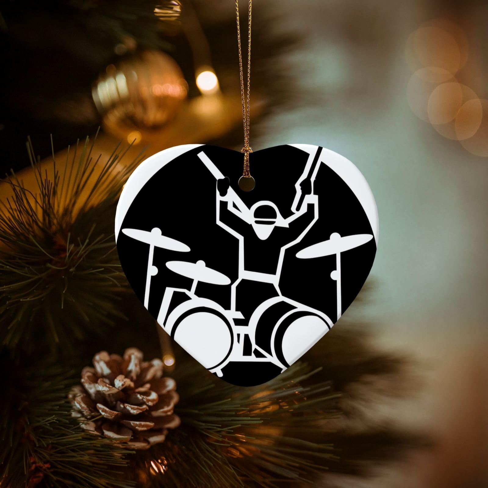 Christmas Ornaments for Christmas Tree Decoration Hanging Drummer Ornament with Gold Ribbon Crafts Heart Shape Ceramic Pendant for Keepsake Gifts Xmas Decor Party Supplies