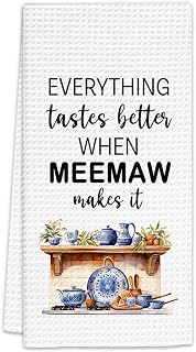 FIicy Meemaw Gifts Kitchen Towels, Gifts for Meemaws Dish Towels, Meemaws Gift from Grandkids, Everything Tastes Better When Meemaw Make It Decorative Hand Towel for Kitchen (16x24Inch)