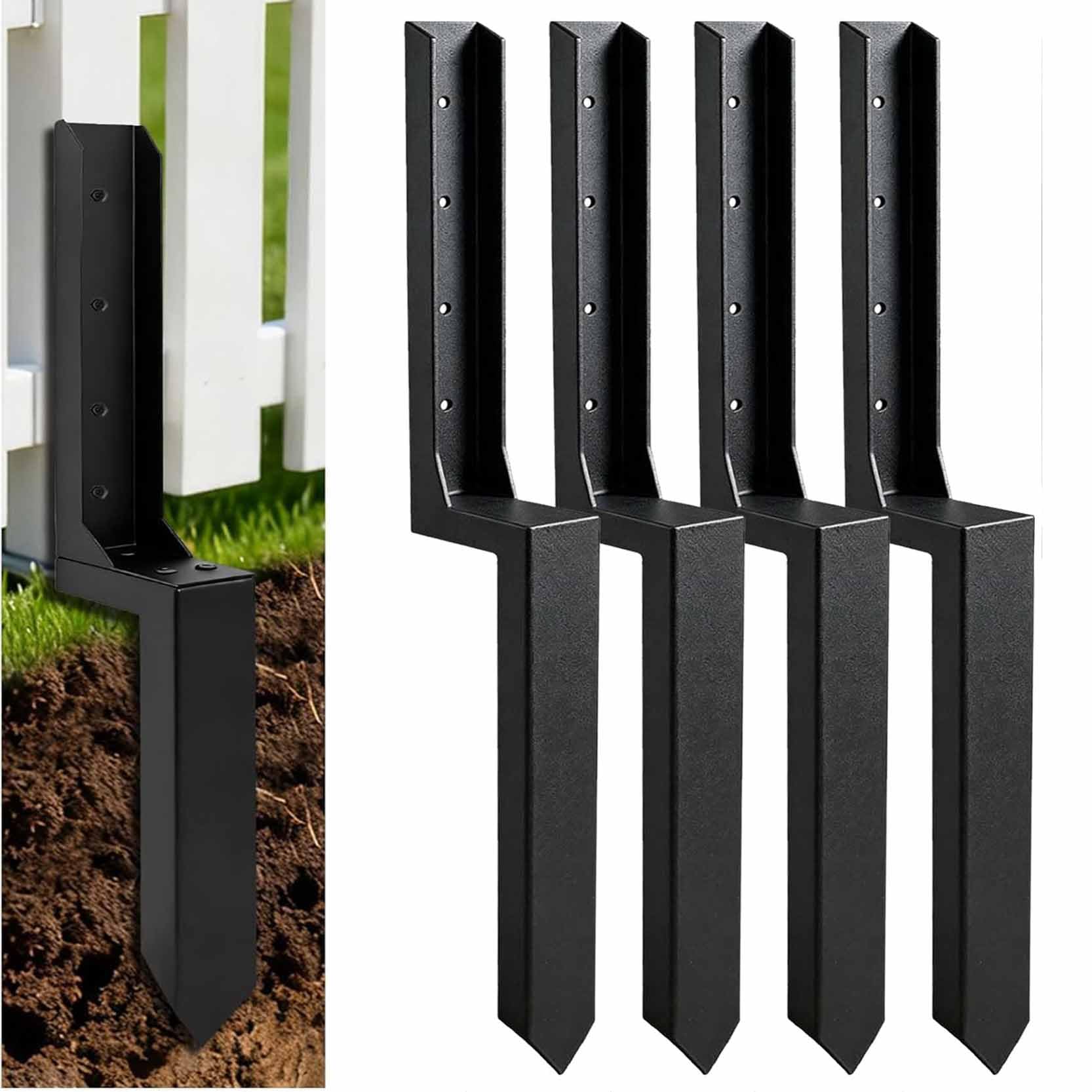 GOUZIBHD Fence Post Repair Kit - One-Piece Steel Anchors Stakes to Quick Fix Broken/Leaning, Heavy Duty H-Shape Ground Spikes, Anchor Ground Stakes for Repair Tilted(Size:4PCS)