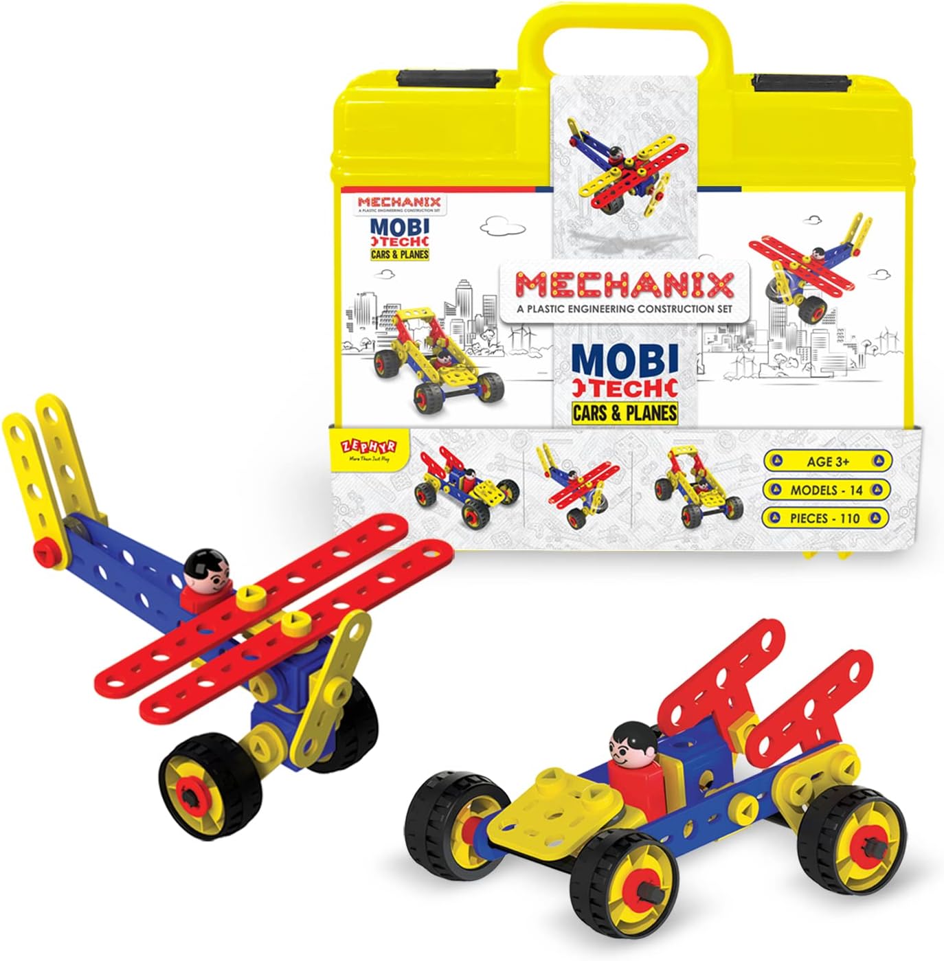 Plastic Mechanix Mobitech, Cars and Planes Set, 14 Models, STEAM/STEM Educational Toy, Building and Construction Set for Boys and Girls Age 5+ - Multicolor