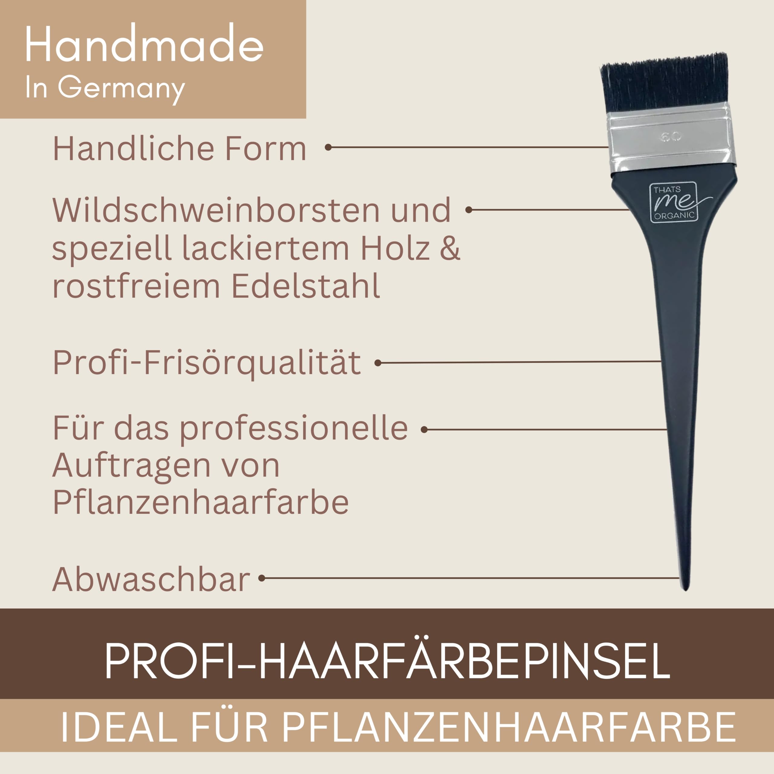 Thats me Organic Profi Färbe-Pinsel für Pflanzenhaarfarbe – Ergonomischer Haarfärbepinsel mit Wildschweinborsten für präzise Anwendung – Ideal für nachhaltige Haarfarbe und Balayage
