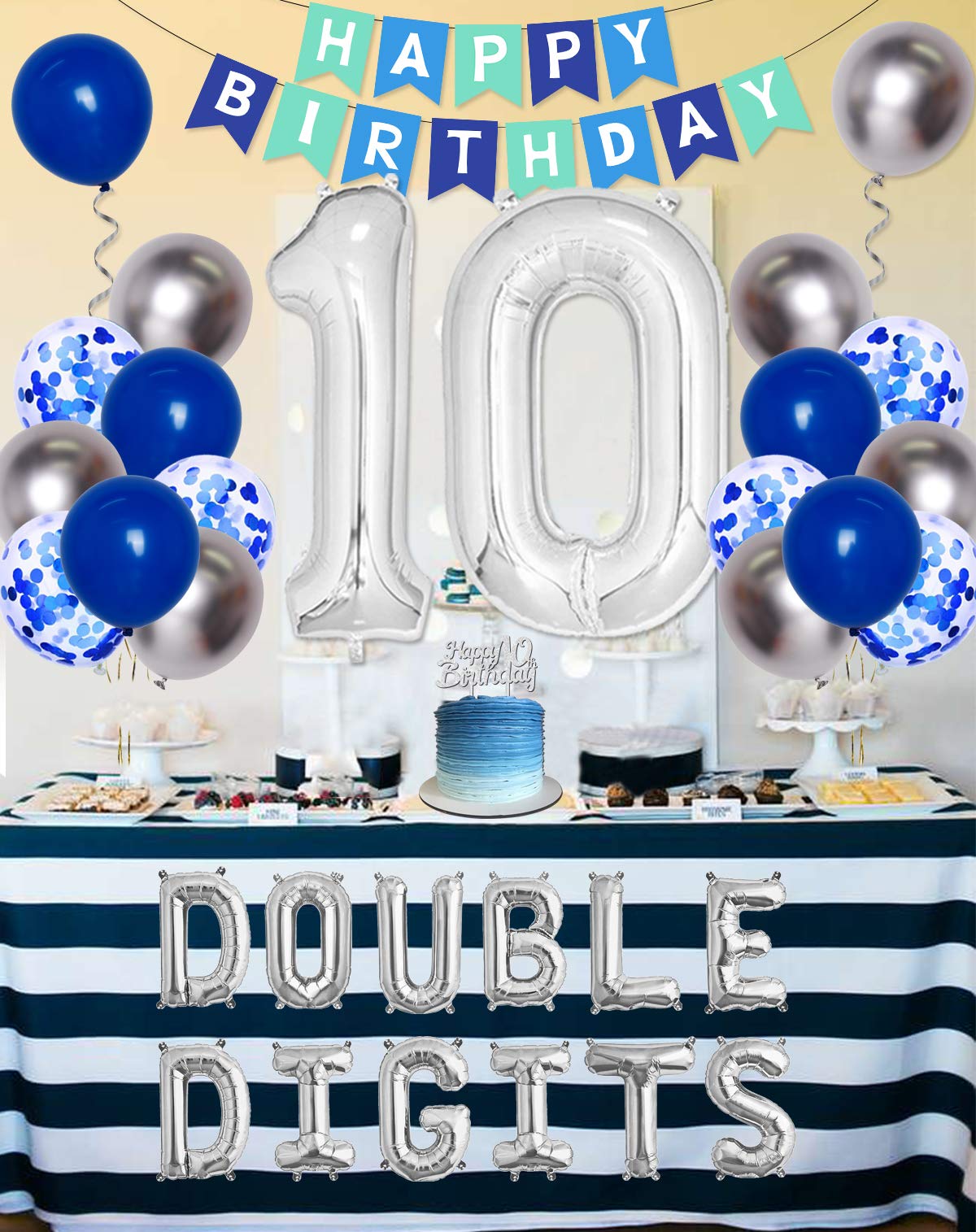 Decorazioni per il 10° compleanno per ragazzi e ragazze, striscione con scritta Happy 10th Birthday, con numero 10, palloncini in lattice per 10° compleanno, per ragazzi, lui, figli, 10 anni