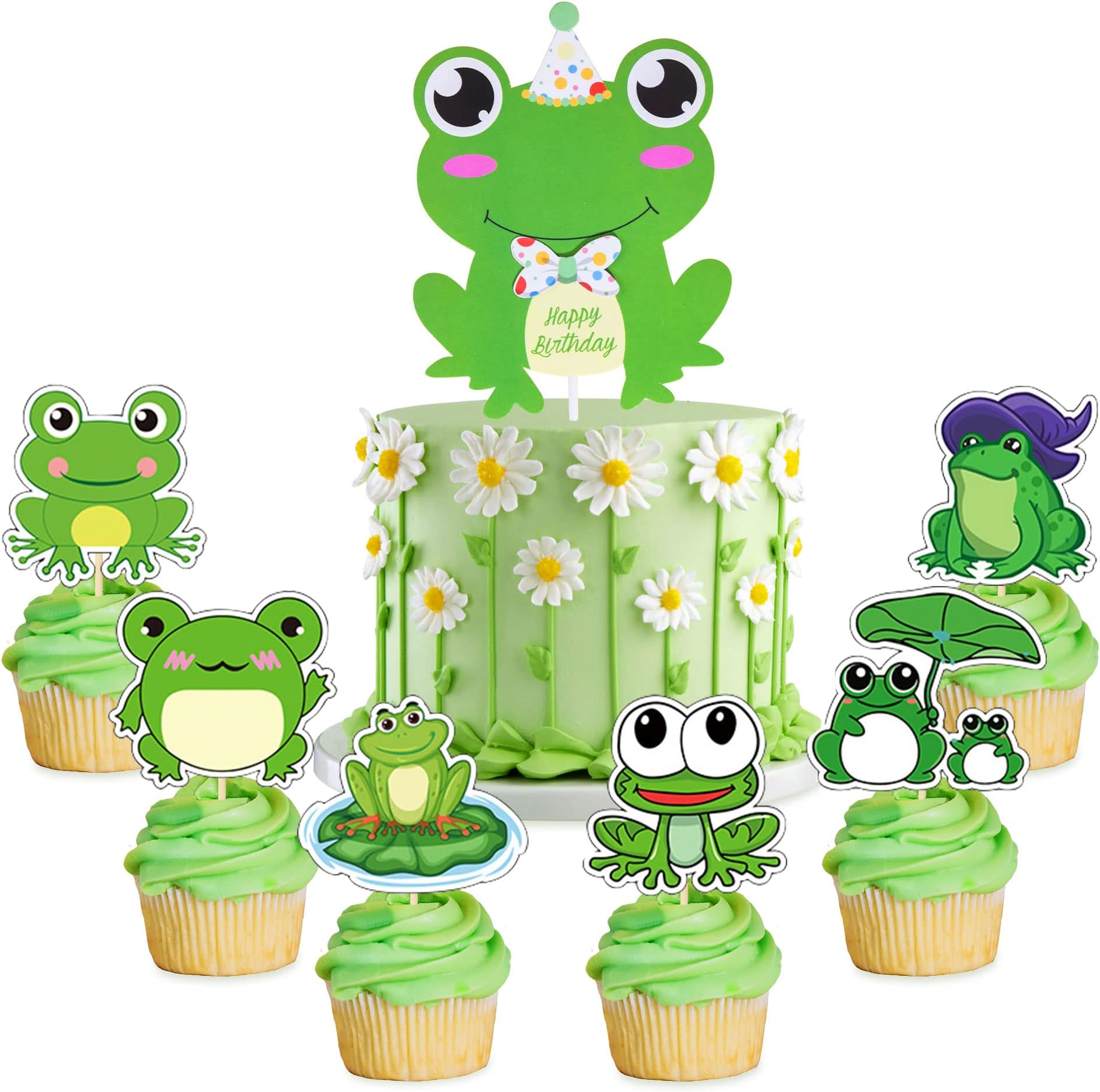 LaVenty 13 PCS Frog Birthday Party Supplies Frog Birthday Cake Topper Frog Birthday Cake Decoration Frog Cupcake Toppers Frog Cupcake Decoration Frog Birthday Party Decoration
