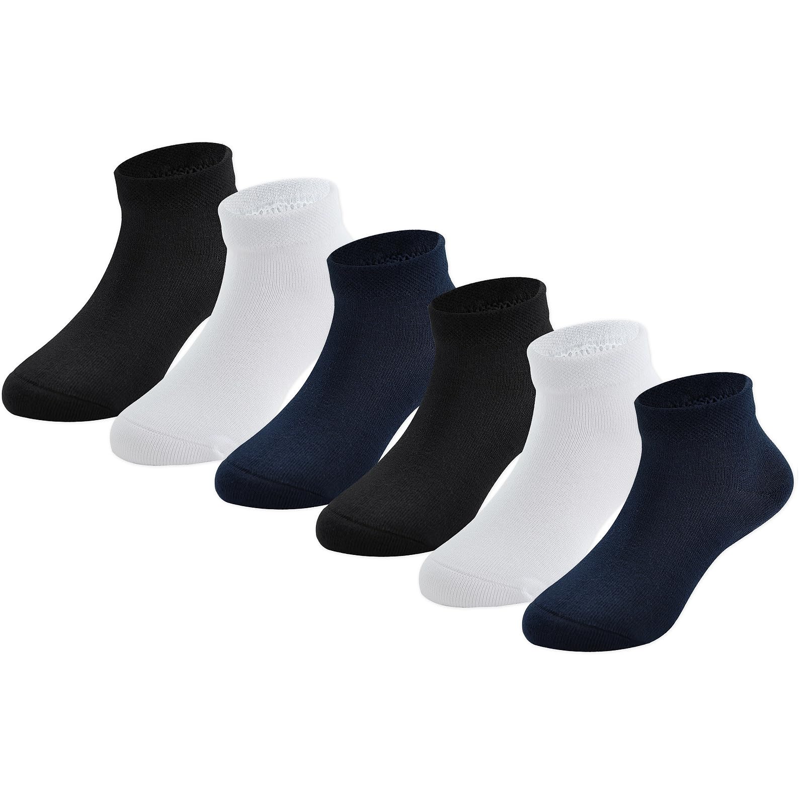 EPEIUS Kids' Low Cut Ankle Socks Cotton Seamless Toe Sport Athletic Socks for Boys Girls White Black Navy 4/8 Pack