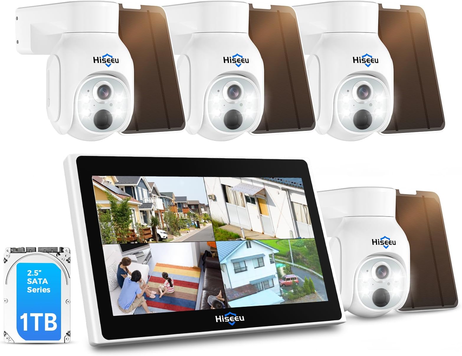 【10 Channels+1TB HDD】Hiseeu 4MP Solar Wireless Security Camera System,WiFi CCTV Camera System with Solar Panel, 4x 4MP Battery Operated Outdoor Security Camera, Motion Detection, Color Night Vision