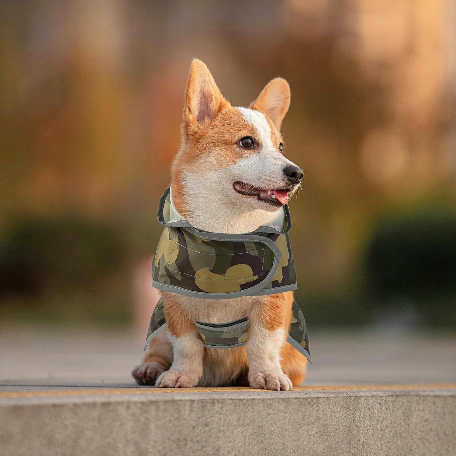 Dog Raincoat for Small Dogs Puppies Waterproof Jacket Hooded Rain Coats with Reflective Strips Leash Hole & Poncho Adjustable Fit (CamoDuck,S)
