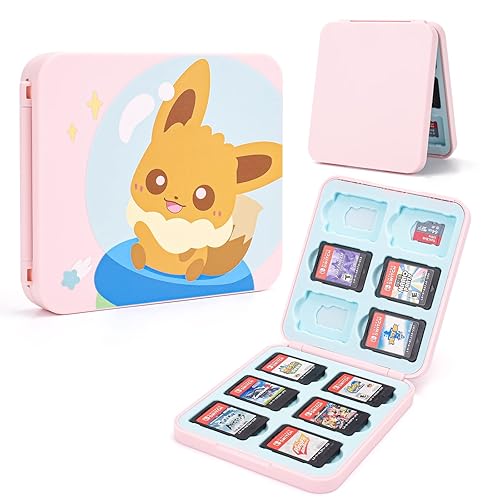 DLseego Cute Fox Game Case For Switch Lite / Switch / Switch OLED, 12 Slots Game Cards Holder and 12 Micro SD Card Slots, Portable Game Card Storage Cartridge Box - F Pink