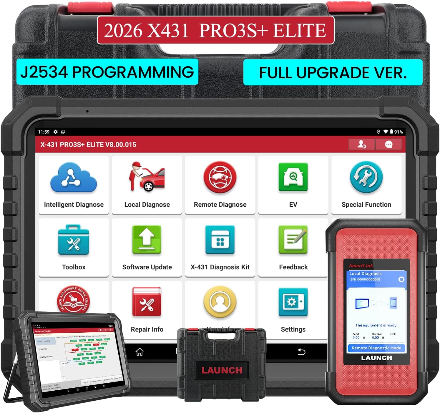 LAUNCH X431 PRO3S+ Elite 2026 Bidirectional Scan Tool: J2534, HD Trucks, Topology Map, 60+ Services, CAN FD/DoIP, 2-Yr Updates
