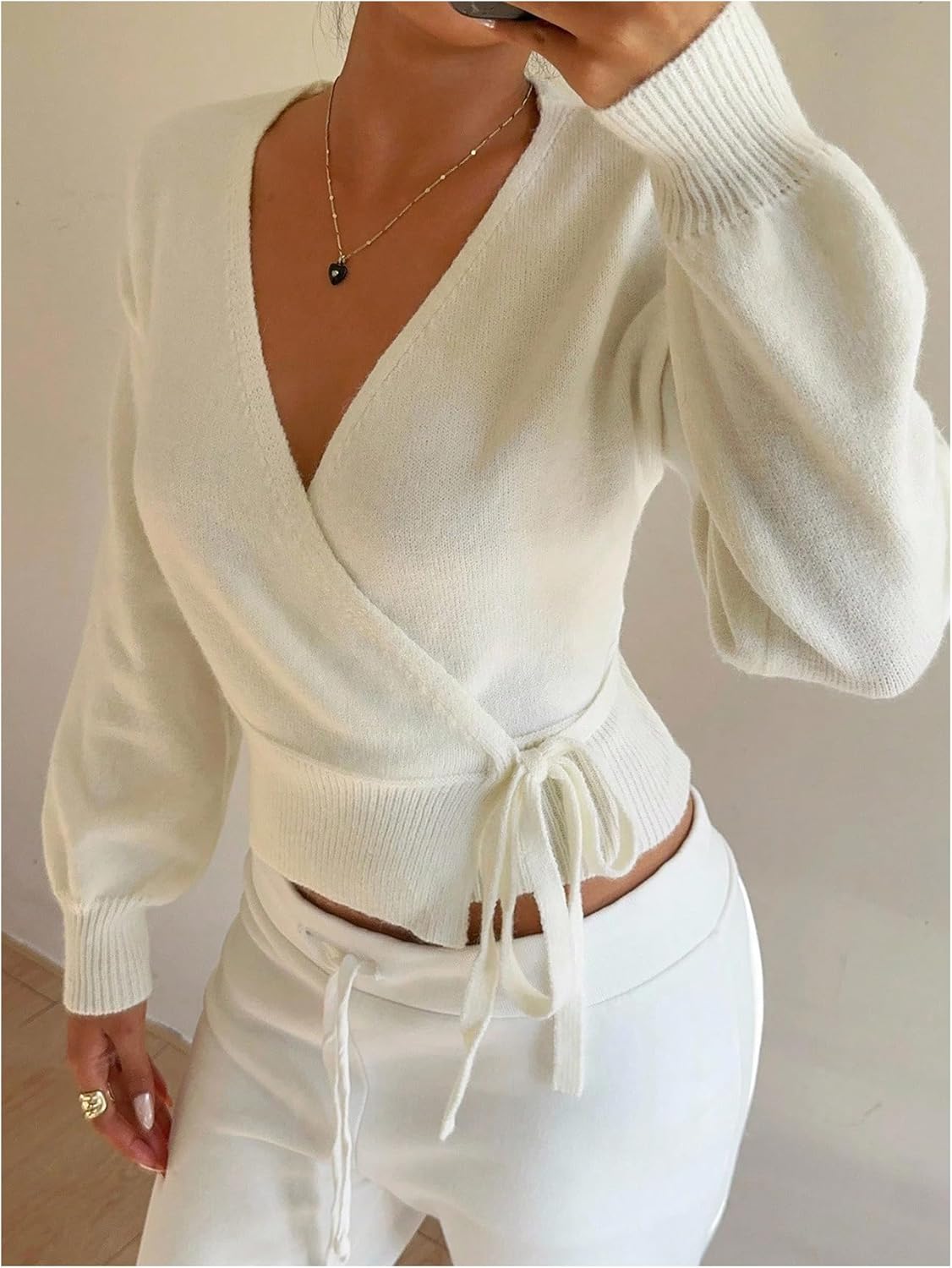 Verdusa Women's Tie Front Wrap Cardigan Soft Sweaters Cozy Fall Clothes - Image 5