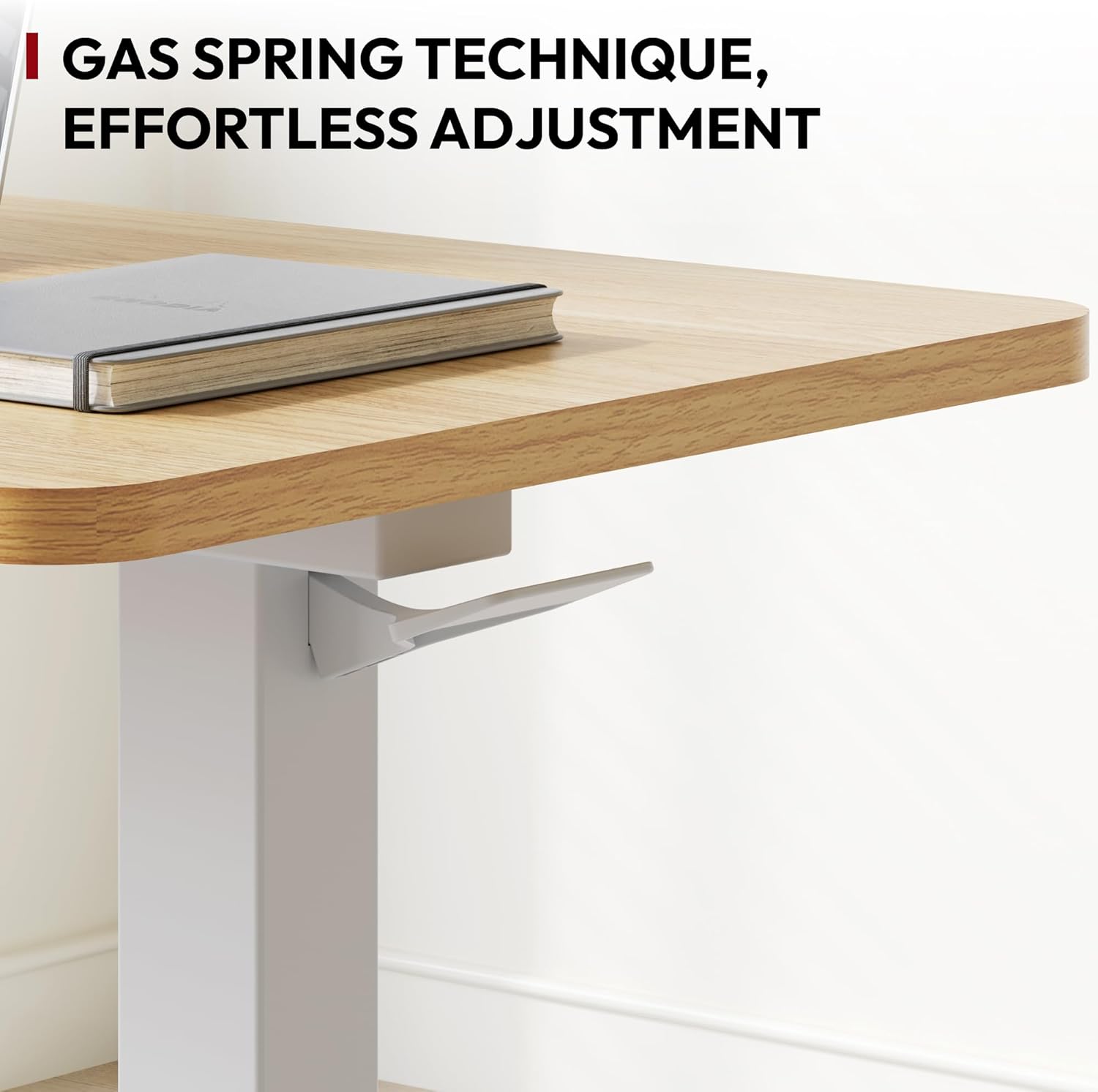 SANODESK Mobile Standing Desk with Hidden Wheels,Pneumatic Laptop Desk Rolling Computer Cart Movable Height Adjustable Small Sit Stand Desk for Home Office(27.6" W x 15.7" D,Maple)