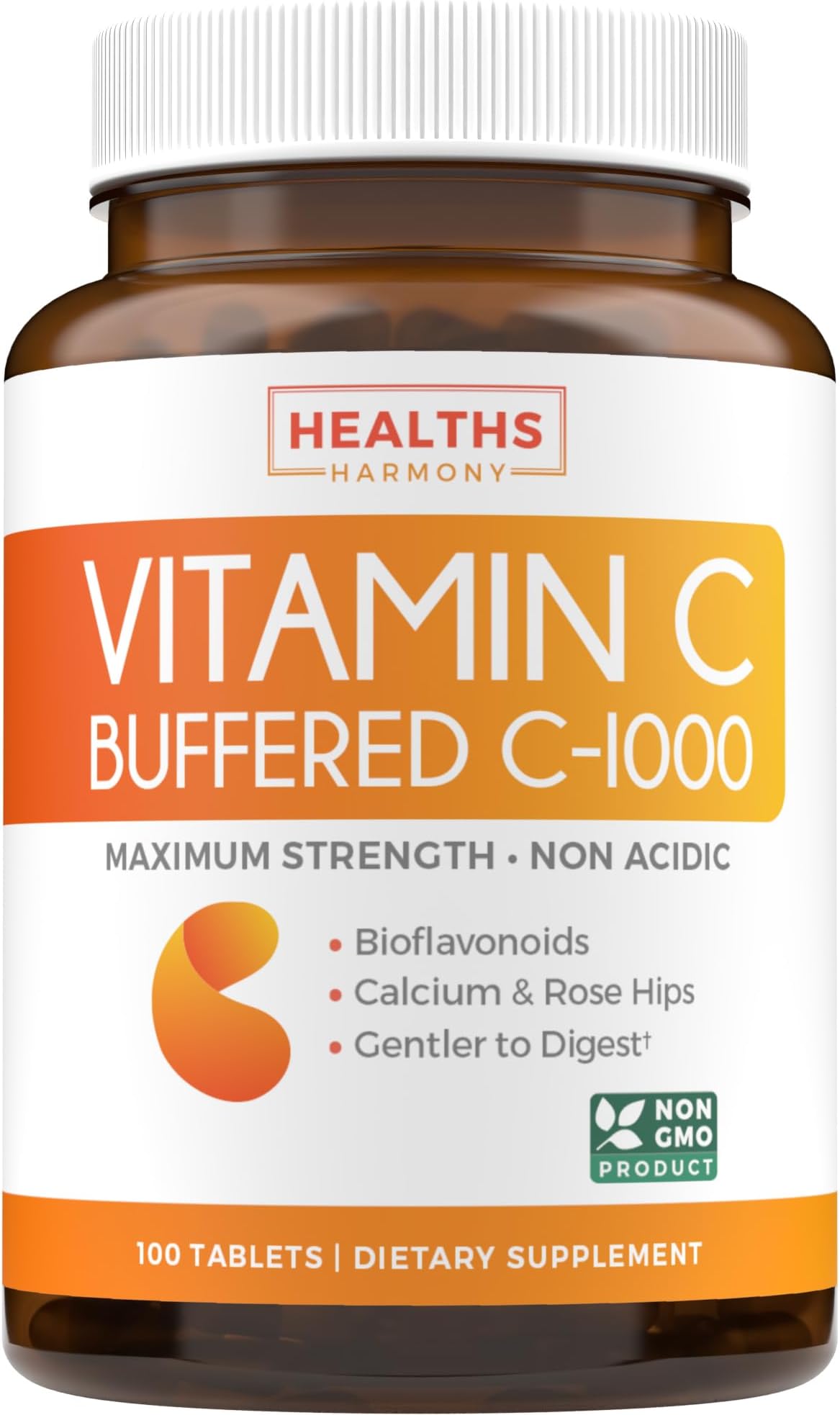 Buffered Vitamin C 1000mg Tablets (Non-GMO) Healthy Immune Support Supplement with VIT C, Citrus Bioflavonoids, Calcium Ascorbate and Rose HIPS - 100 Tablets (No Pills or Gummies)