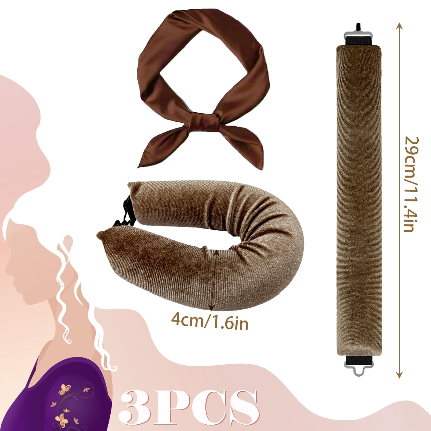 3 Pcs Heatless Curlers & Overnight Blowout Rollers for Hair, No Heat Headband Rods, Salon Waves Overnight Blowout - Image 2