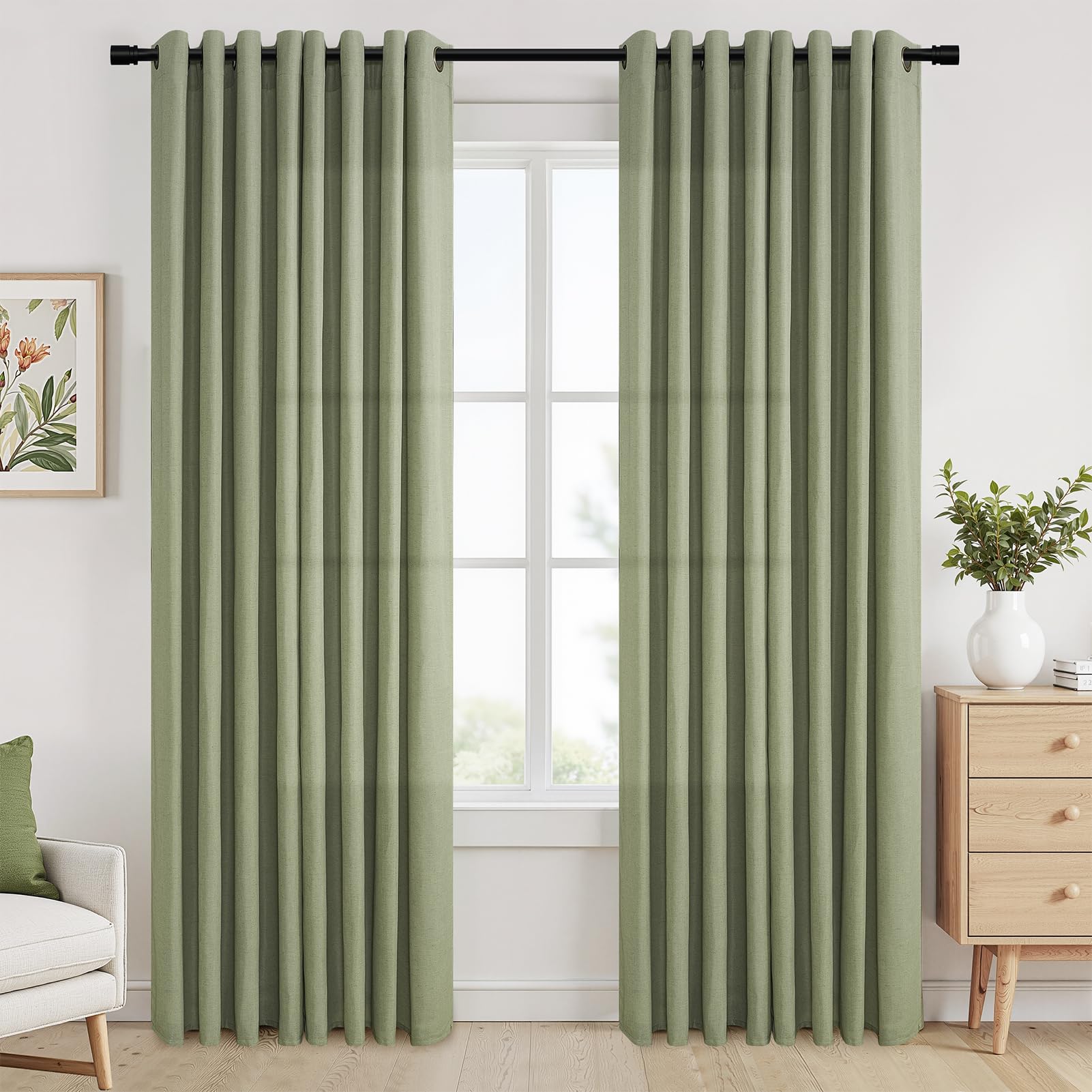 Topfinel Gardinen Vorhänge mit Ösen Baumwolle und Leinen Vorhang Halbtransparent für Schlafzimmer Wohnzimmer Gardine Scheibengardinen Ösenschal Boho