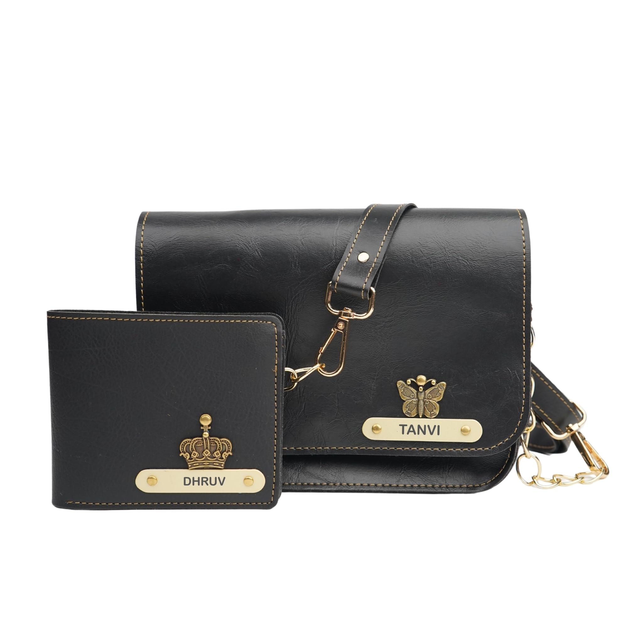 YOUR GIFT STUDIOCustomized Anniversary Gift for Couple | Leather Wallet and Women Sling Bag Couple Gift Set | Customized Wedding Anniversary Gift for Couples for Men and Women