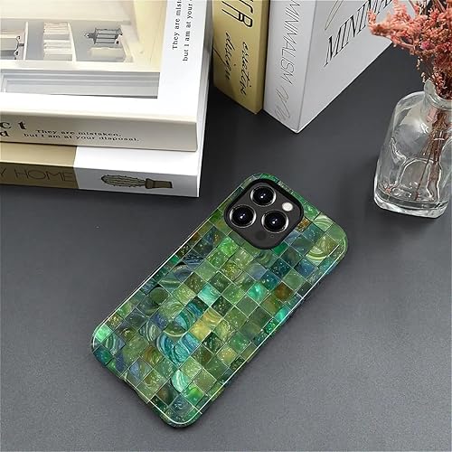 Miniatura 999 de Funda para iPhone 11 Pro Funda, Diseño de Patrón de Mosaico de Vidrio en Tono Verde - Protección Dual Híbrida Silicona + PC Duro Resistente a Golpes
