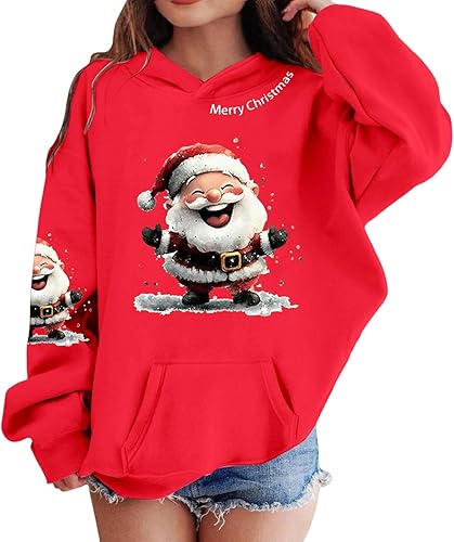 Merry Christmas Kids Hoodies Boys Girls Christmas Tree Long Sleeve Shirts Toddler Xmas Holiday Pullover Sweatshirts 11-12 Years J08#07 Red
