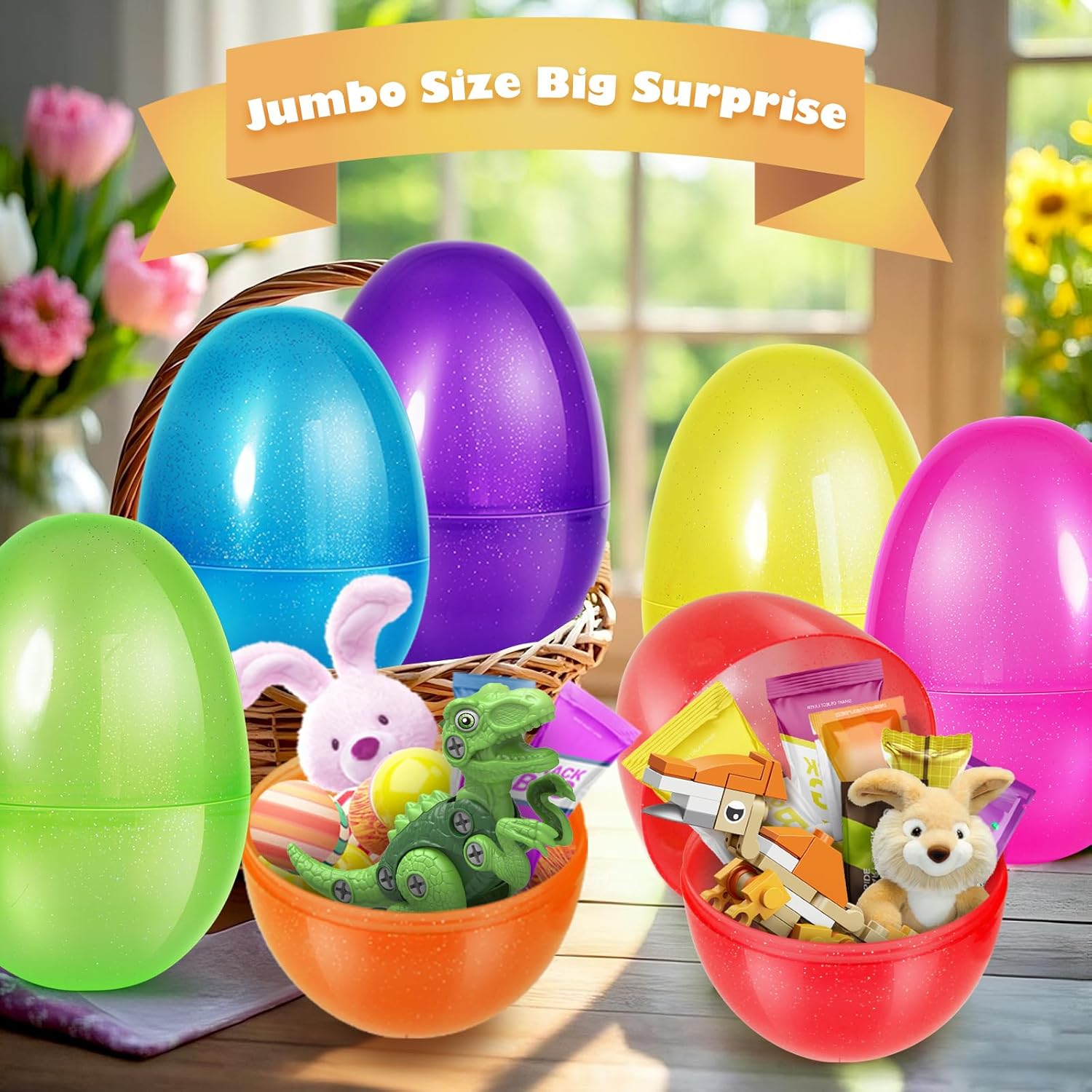 AuroTops 8 Pcs Jumbo Easter Eggs,10 Inch Easter Eggs, Plastic Fillable Easter Egg, Empty Big Easter Egg for Easter Basket Stuffers Easter Decoration, Easter Hunt Party Favors