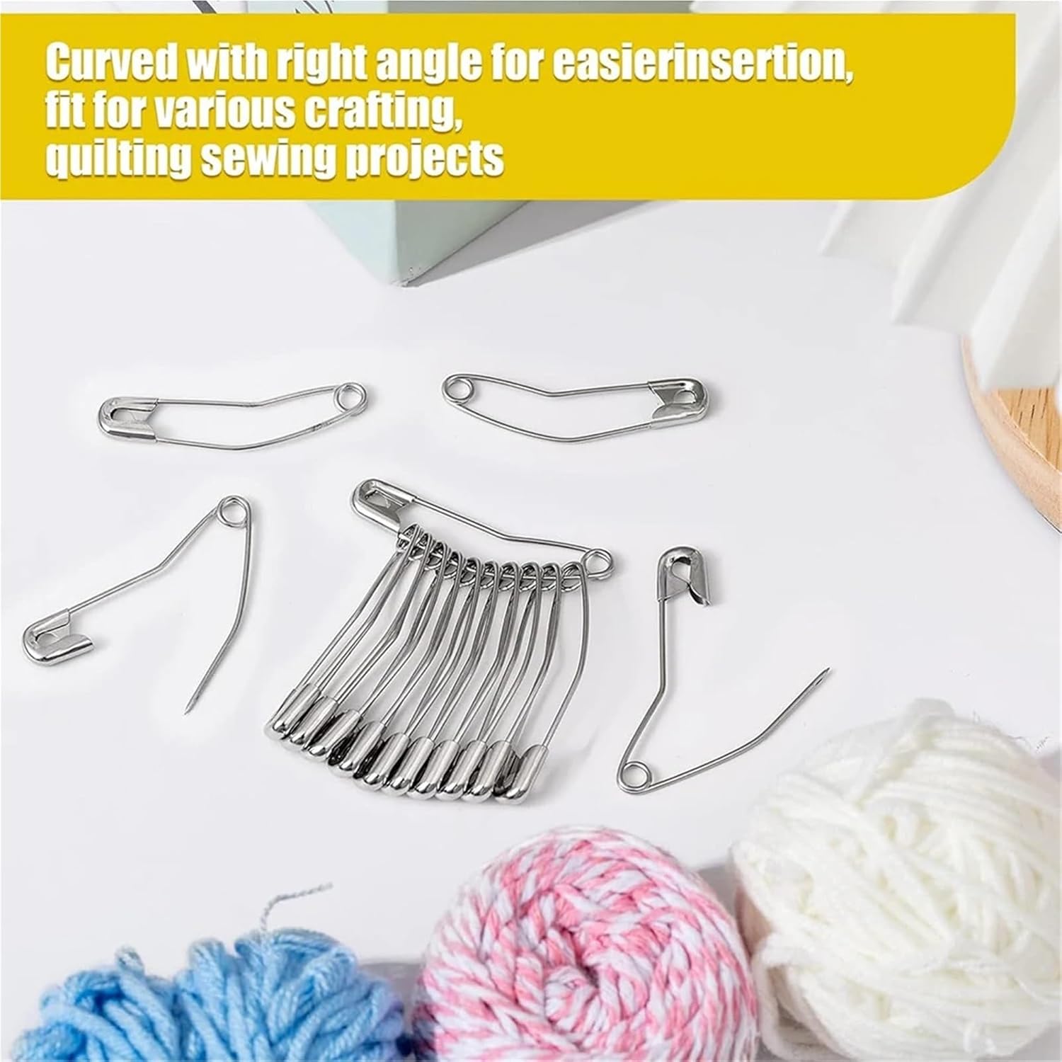 Safety Pins 100pcs Curved Safety Pins Sewing Accessories for Crafting Quilting Knitting for Crafts(50mm)