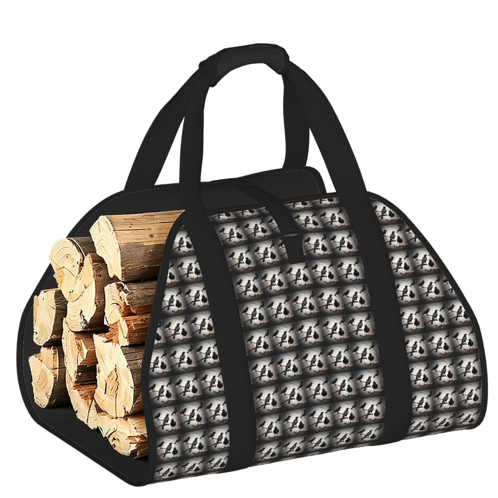 Ayyqwe Black Crow Birds On A Branch Print Firewood Bag Wood Waterproof Versatile Camping Picnic Storage Daily Home