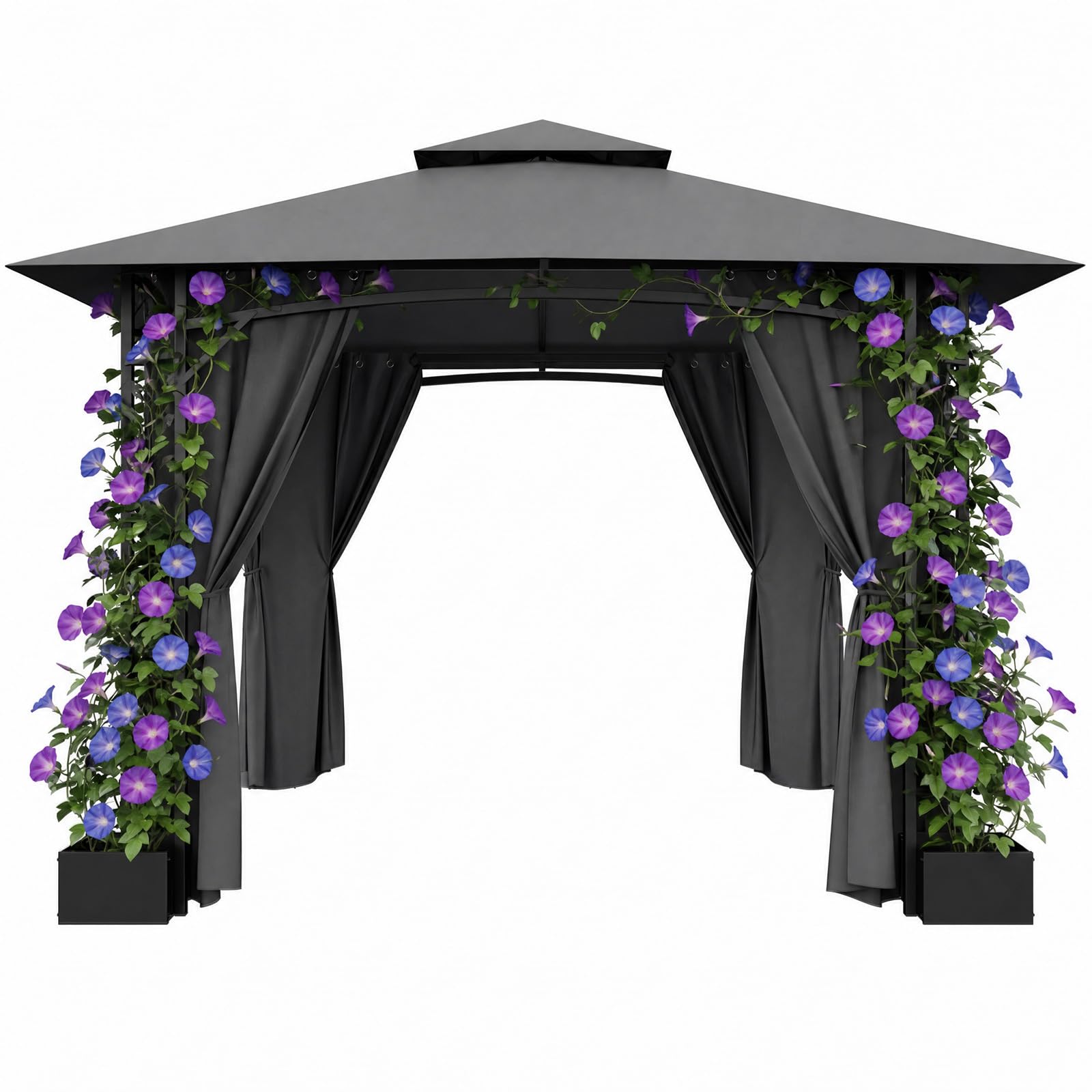 JUMMICO Garden Gazebo 3.3 x 3.3 m Iron with Flower Box, 4 Sidewalls, Stable, Wind and Weather Resistant – Metal Structure, Garden Furniture