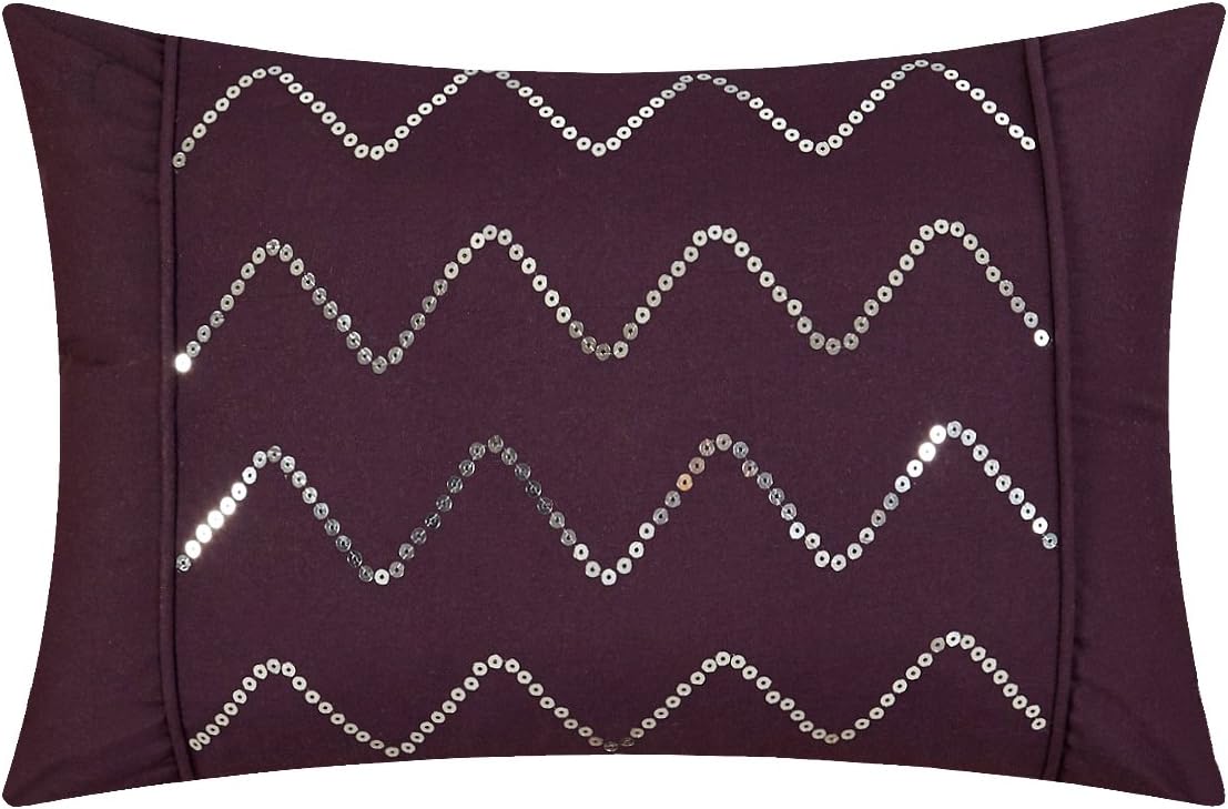 Chic Home Jacky 4 Piece Reversible Comforter Bed in a Bag Pinch Pleat Ruffled Design Geometric Chevron Pattern Bedding Set - Decorative Pillow Shams Included, Full/Queen Purple