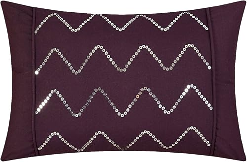 Miniatura 6 de Chic Home Jacky - Juego de ropa de cama reversible de 4 piezas, diseño de volantes plisados, patrón geométrico de cheurón, fundas de almohada