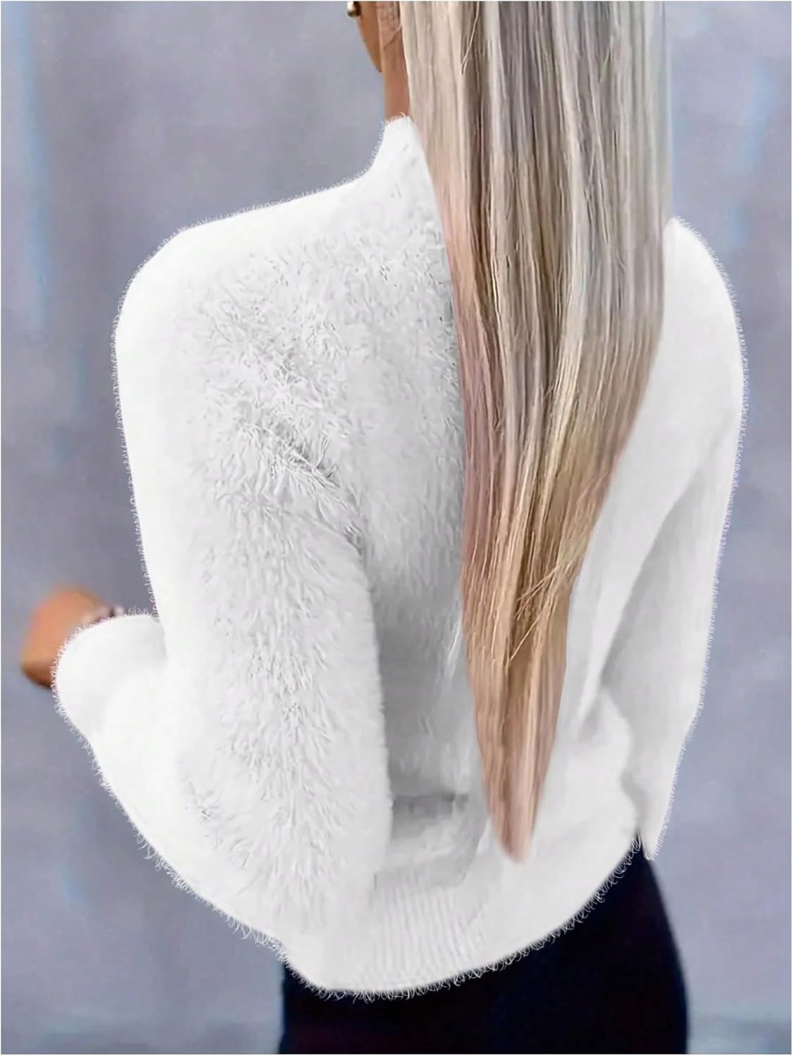 Floerns Women's Fuzzy Mohair Fall Sweater Long Sleeve Mock Neck Knit Cozy Pullover Jumper Tops - Image 3