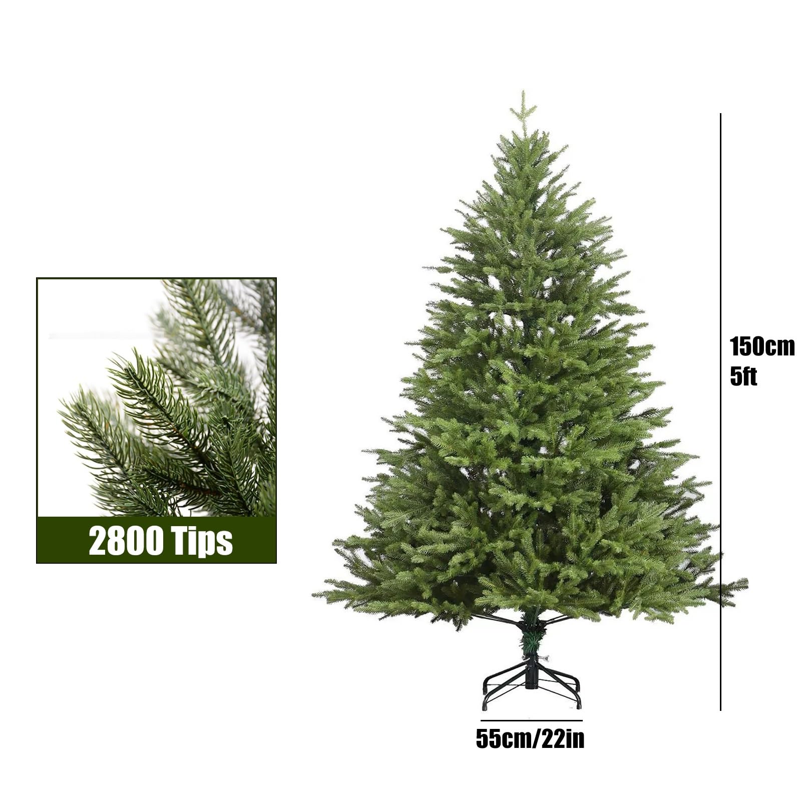 Arboles de Navidad con Luces Integradas, Arbol de Navidad Artificiales de Abeto con Ramas Engrosadas, con Control Remoto, Base Plegable(150cm/5ft)