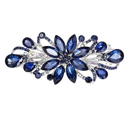 Miniatura 8 de Pasadores para el cabello de novia de cristal austriaco, diamantes de imitación azul marino, pinzas para el cabello vintage, agarre de cristal con