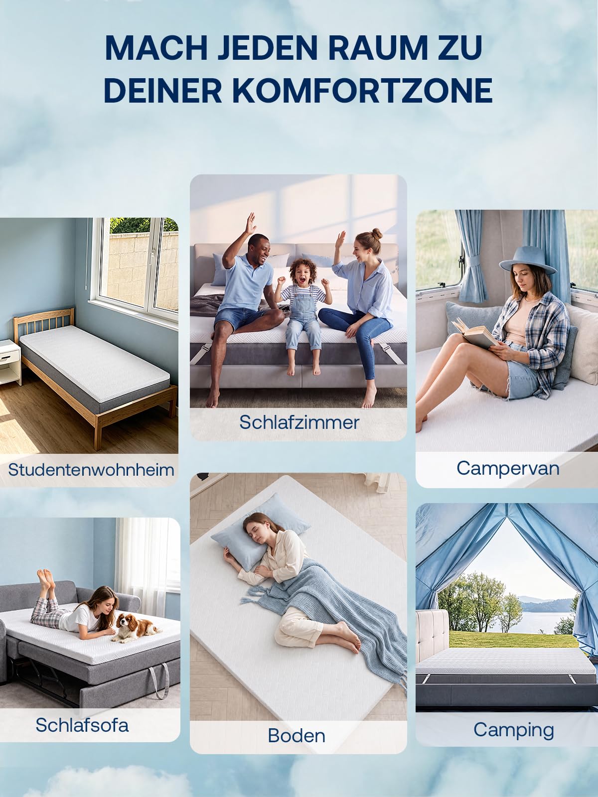 Gel Matratzen Topper 180x200cm, H2/H3 6cm Matratzentopper, Weicher Gelschaum Memory Mattress Topper Matratzenauflage für Schlafsofa Bett, Boxspringbett, Gästebett, Atmungsaktiv, Öko-TEX Zertifiziert