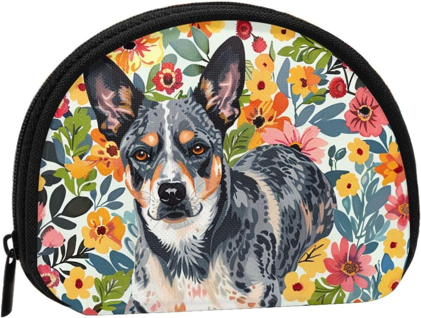 Cattle Dog Florals Printed Coin Purse Cute Mini Pouch Change Wallet Zipper Coin Pouch for Women
