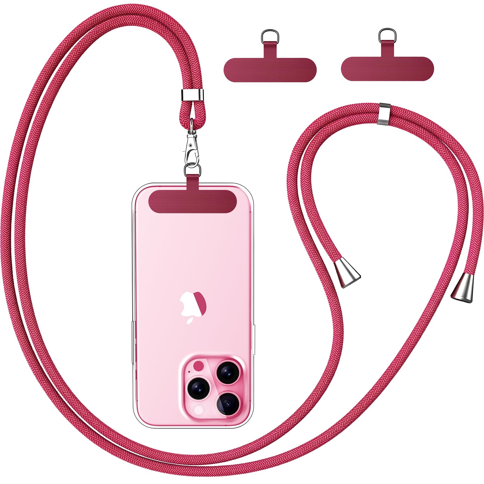 caslord Cordino per Cellulare*1, Patch Universali*2, Adatto a Tutti Gli Smartphone, Cinturino per Cellulare Abbinabile a Qualsiasi Custodia, Regolabile e Rimovibile-Terra di Siena bruciata